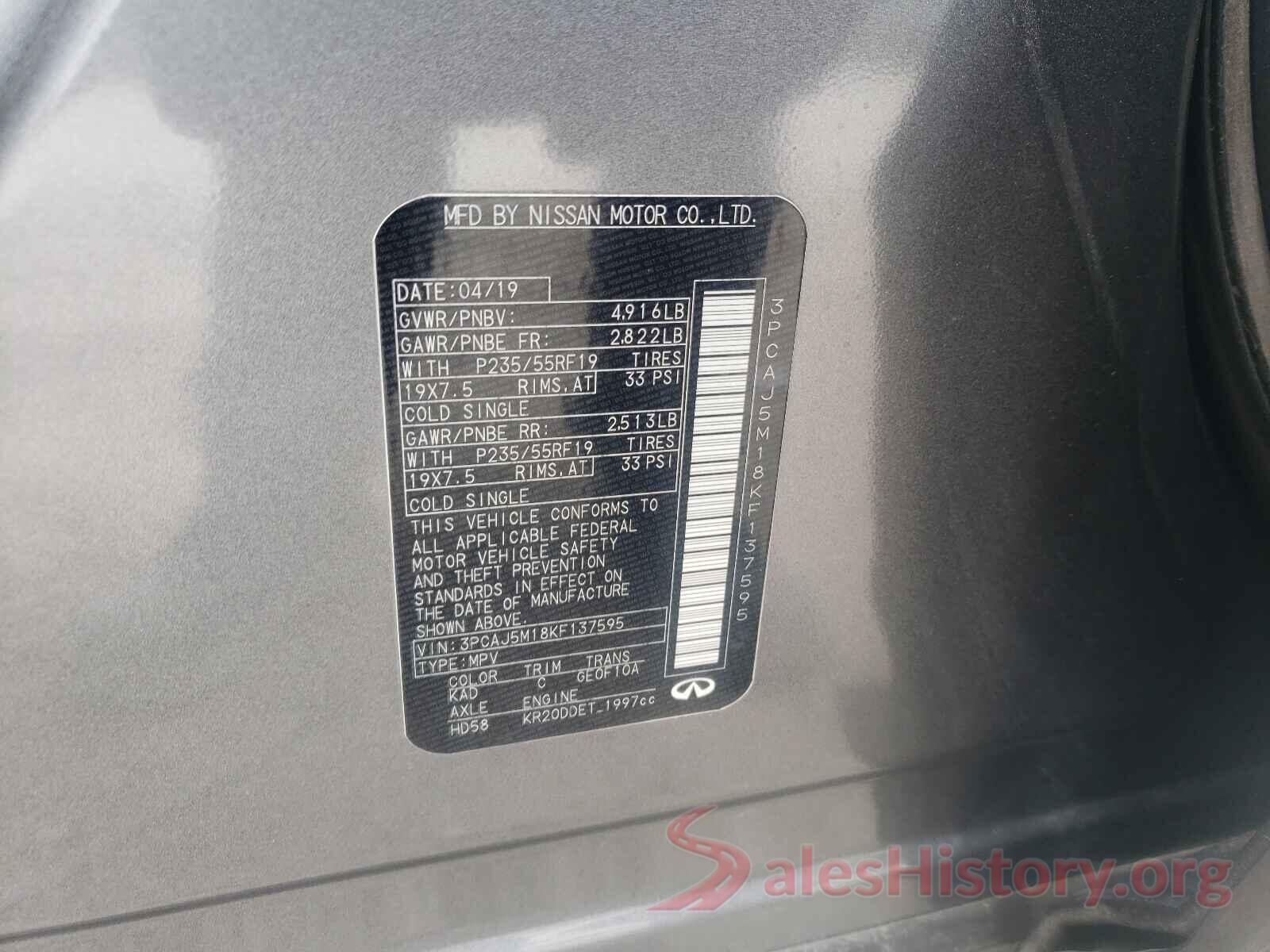 3PCAJ5M18KF137595 2019 INFINITI QX50