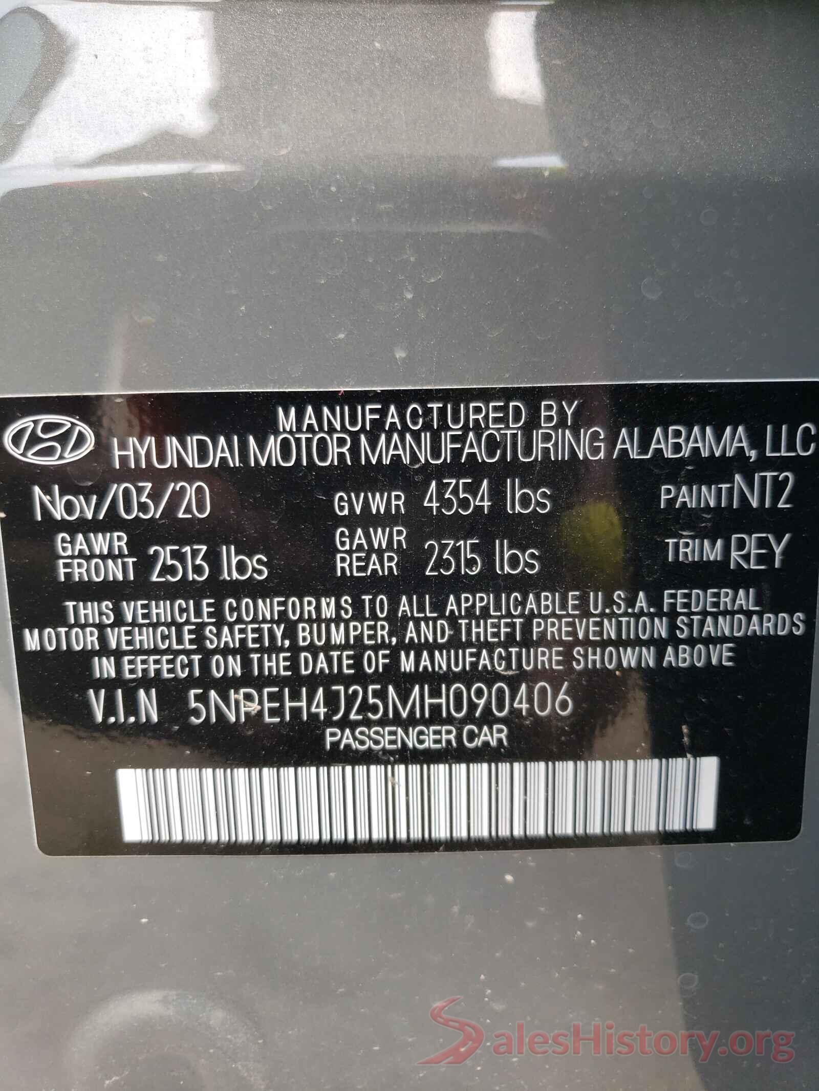 5NPEH4J25MH090406 2021 HYUNDAI SONATA