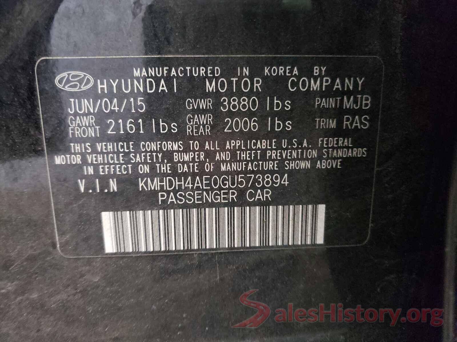 KMHDH4AE0GU573894 2016 HYUNDAI ELANTRA