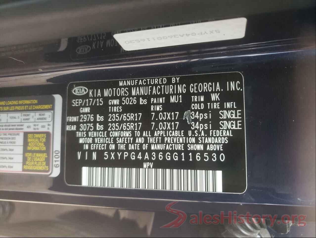 5XYPG4A36GG116530 2016 KIA SORENTO