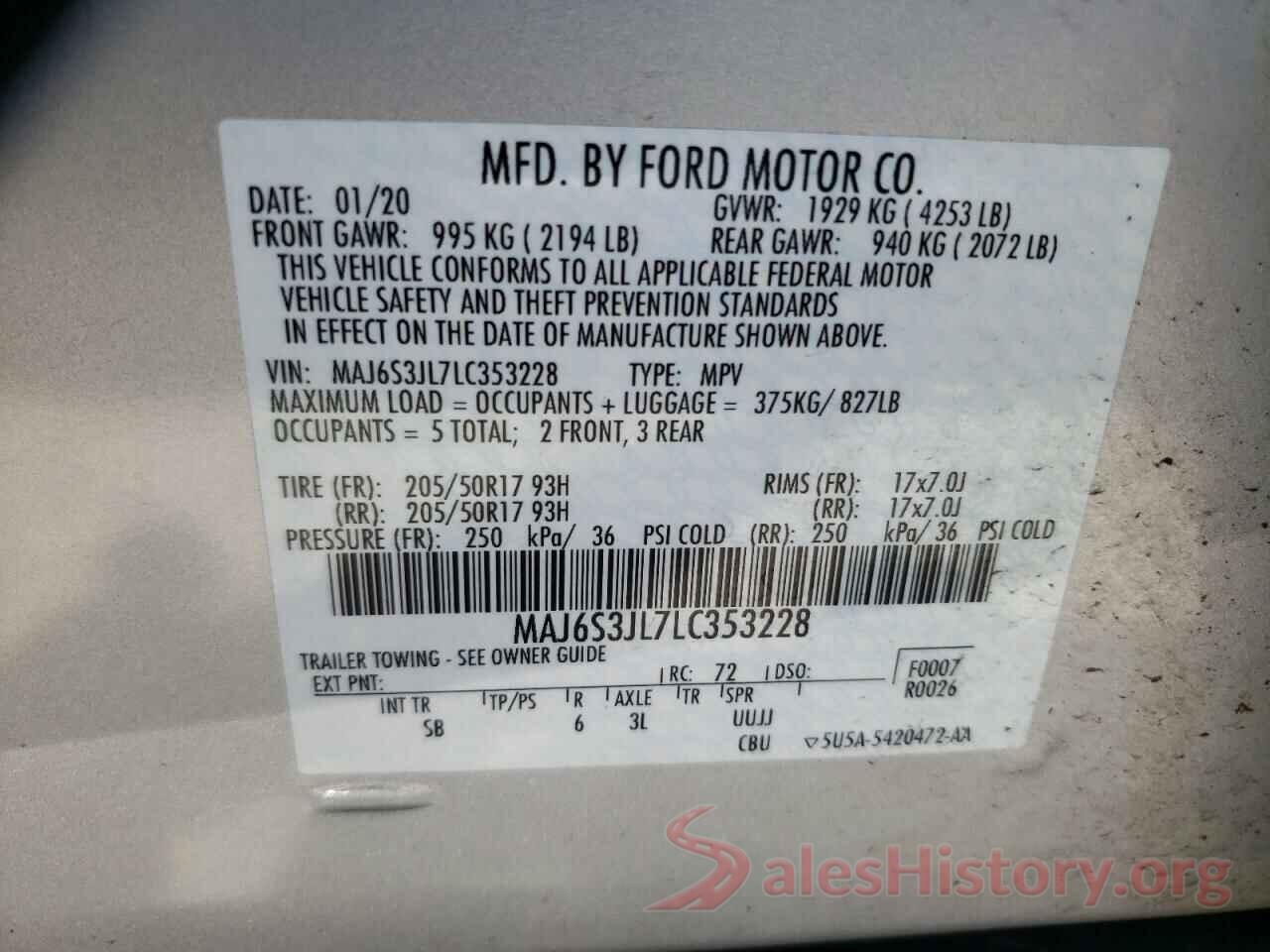 MAJ6S3JL7LC353228 2020 FORD ECOSPORT