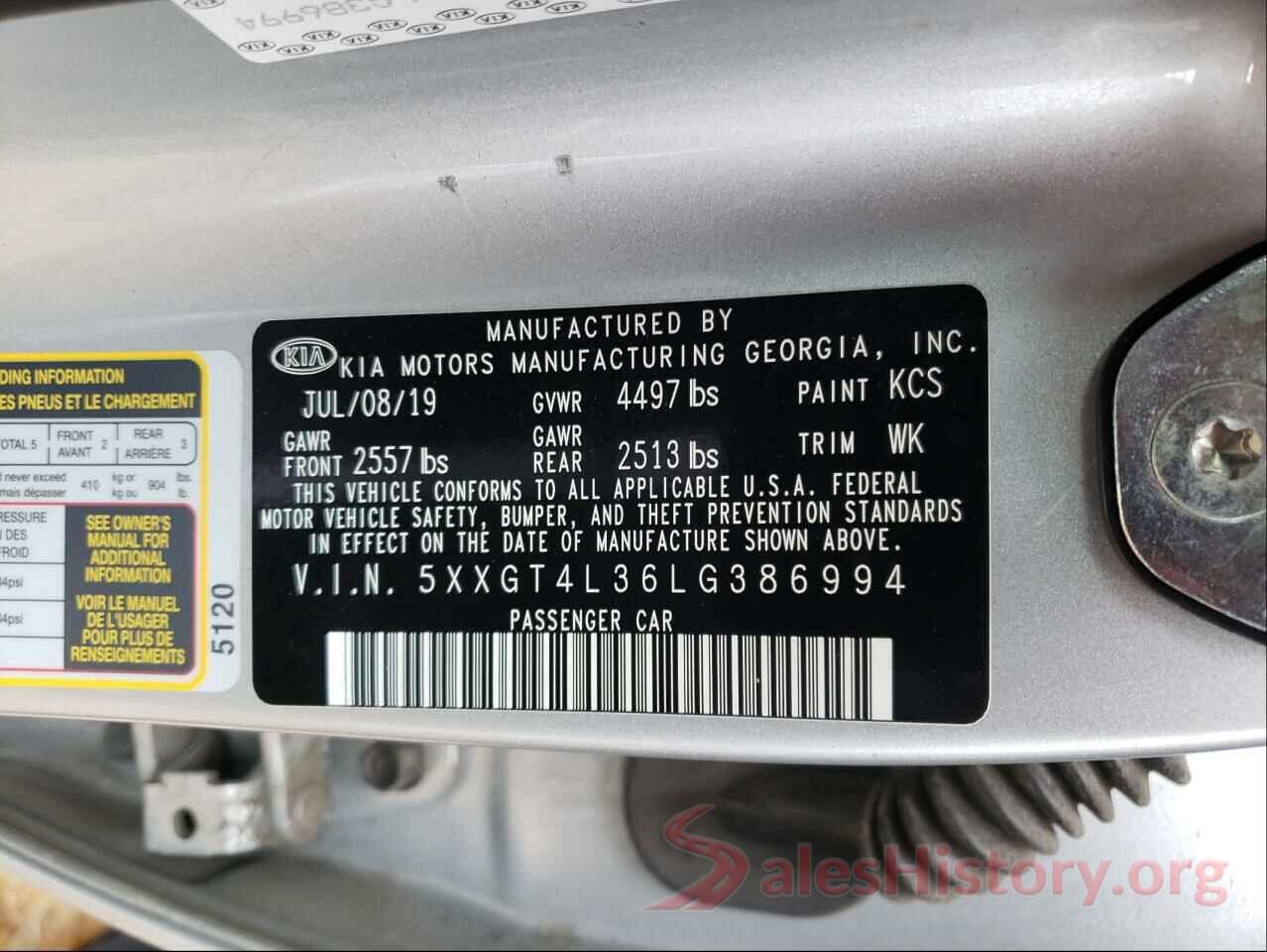 5XXGT4L36LG386994 2020 KIA OPTIMA