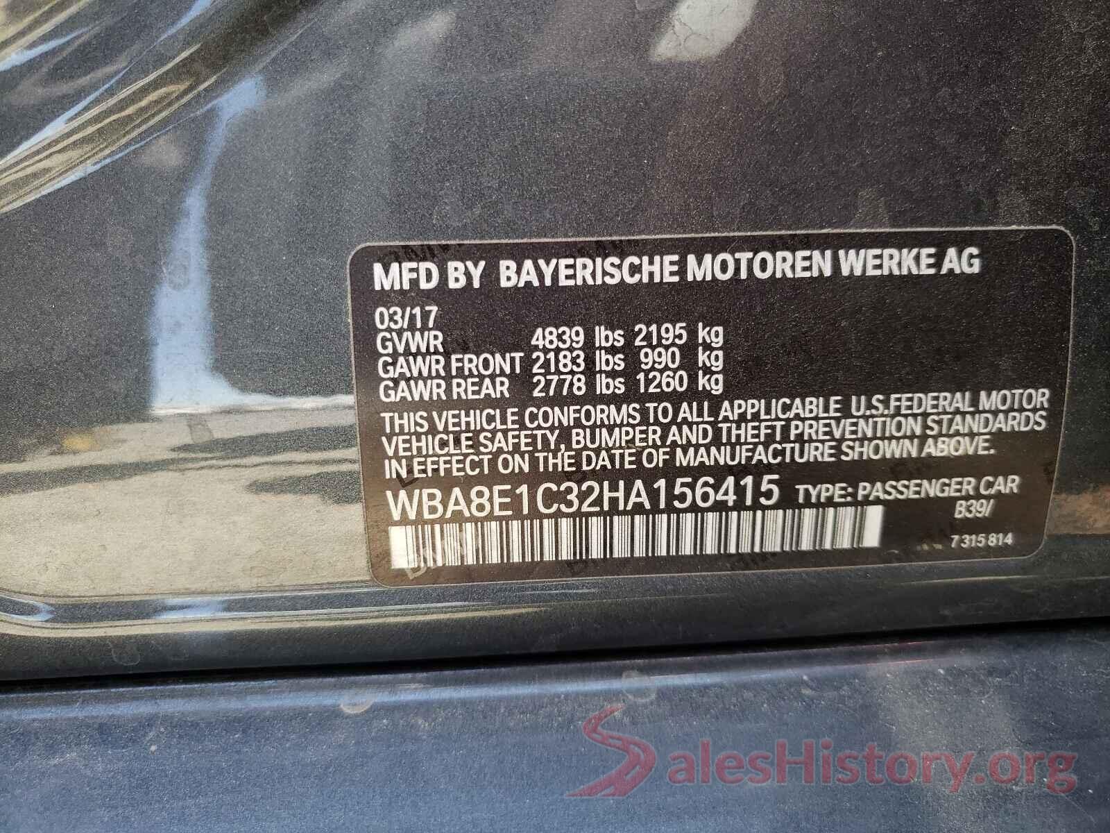 WBA8E1C32HA156415 2017 BMW 3 SERIES