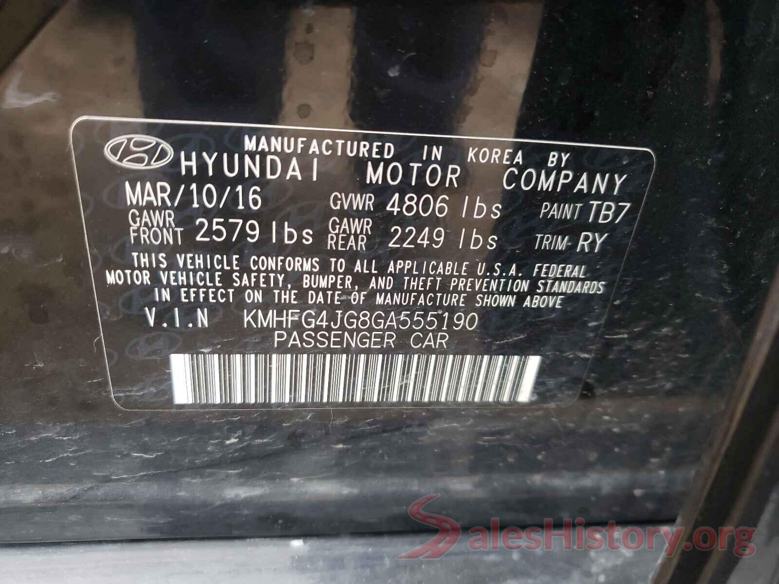 KMHFG4JG8GA555190 2016 HYUNDAI AZERA