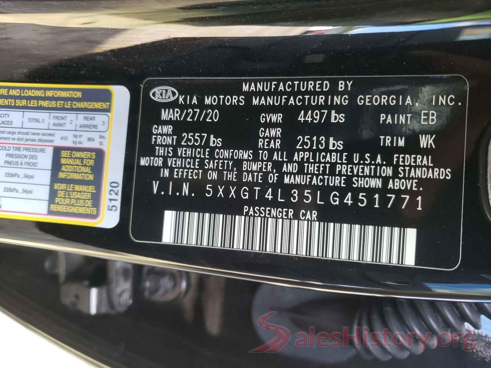 5XXGT4L35LG451771 2020 KIA OPTIMA