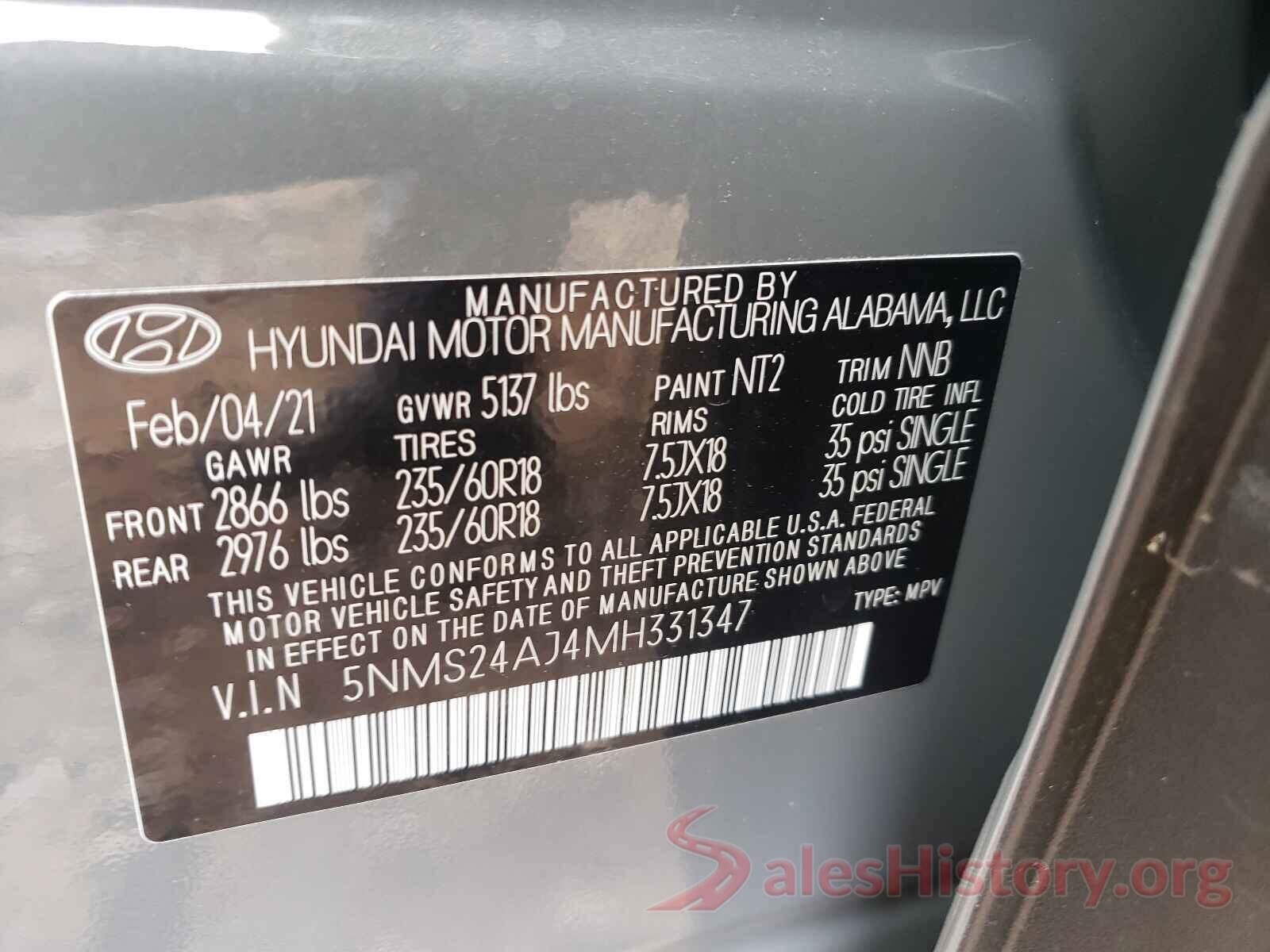 5NMS24AJ4MH331347 2021 HYUNDAI SANTA FE