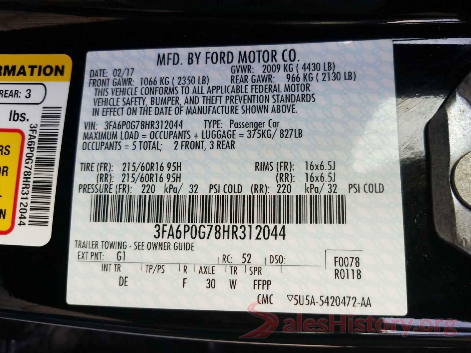 3FA6P0G78HR312044 2017 FORD FUSION