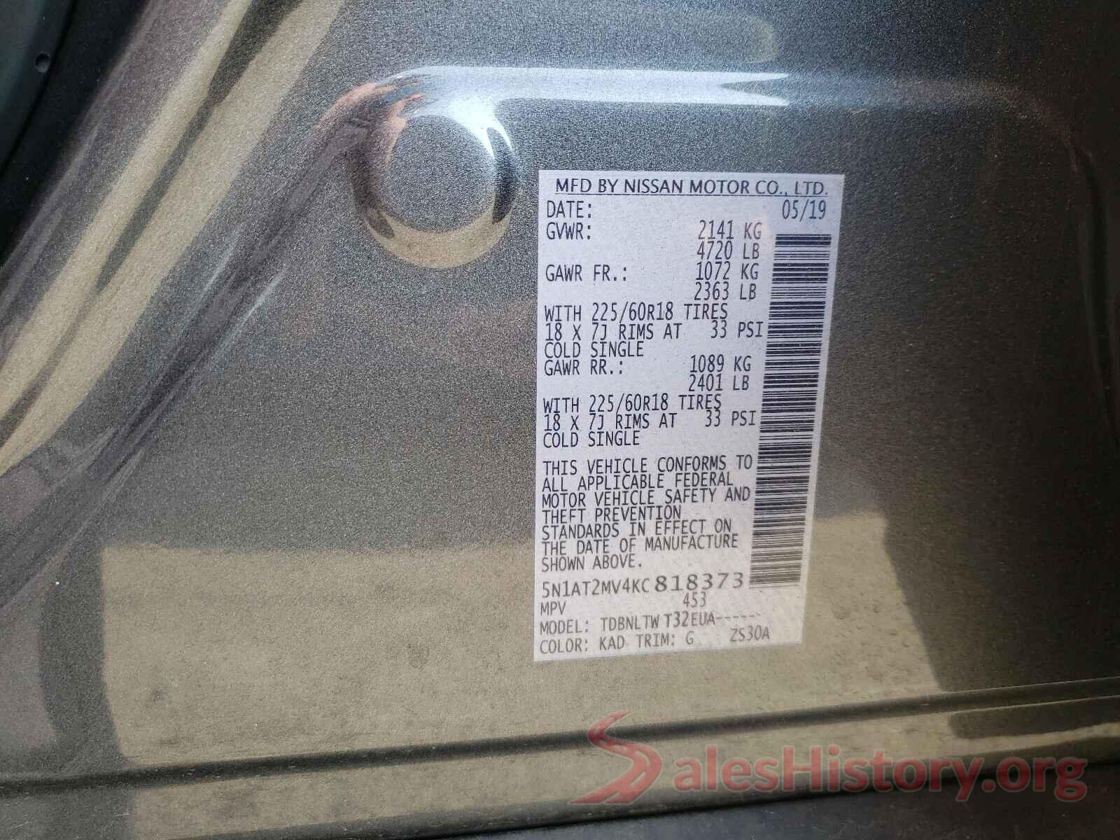 5N1AT2MV4KC818373 2019 NISSAN ROGUE