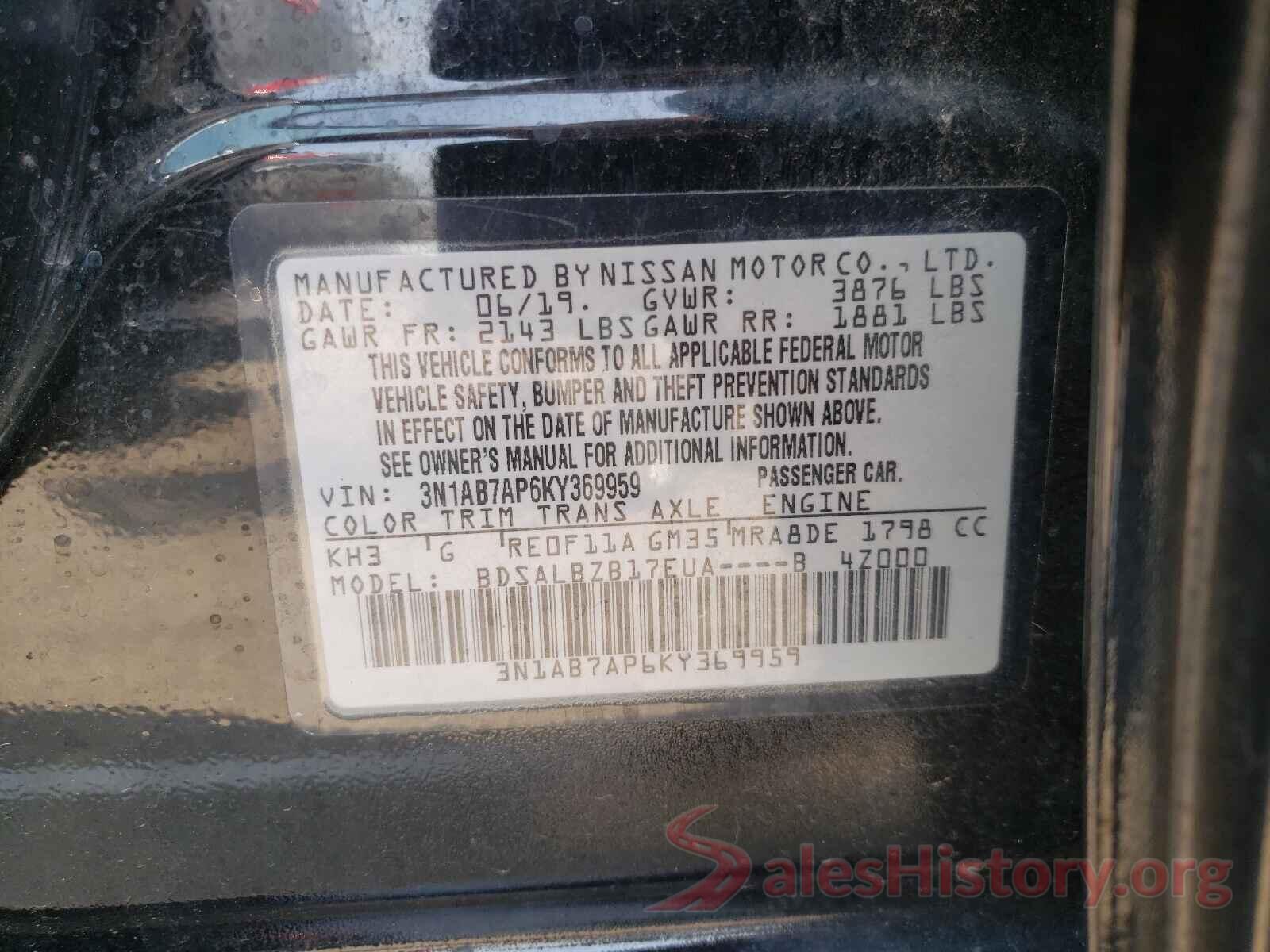 3N1AB7AP6KY369959 2019 NISSAN SENTRA