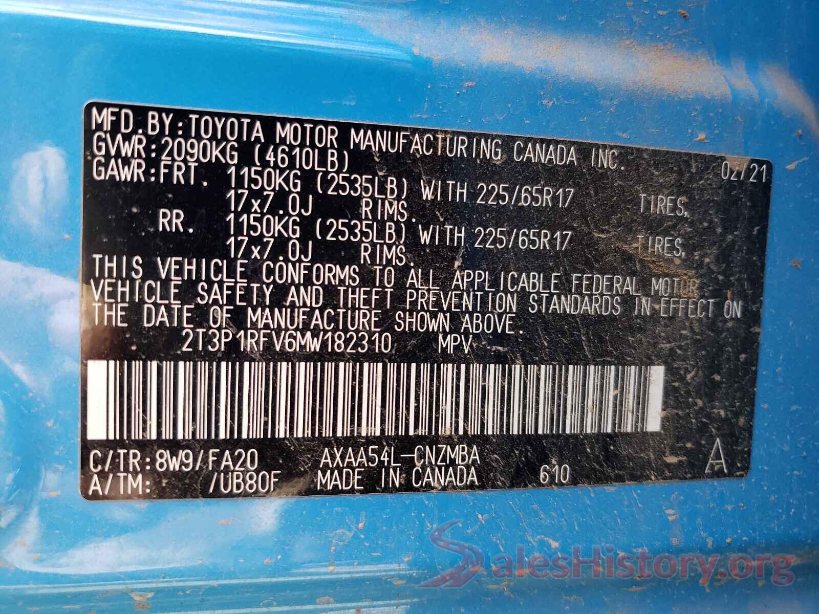 2T3P1RFV6MW182310 2021 TOYOTA RAV4