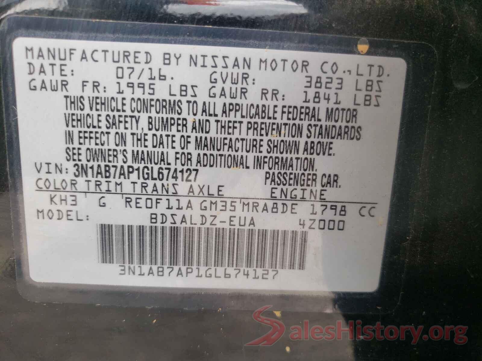 3N1AB7AP1GL674127 2016 NISSAN SENTRA