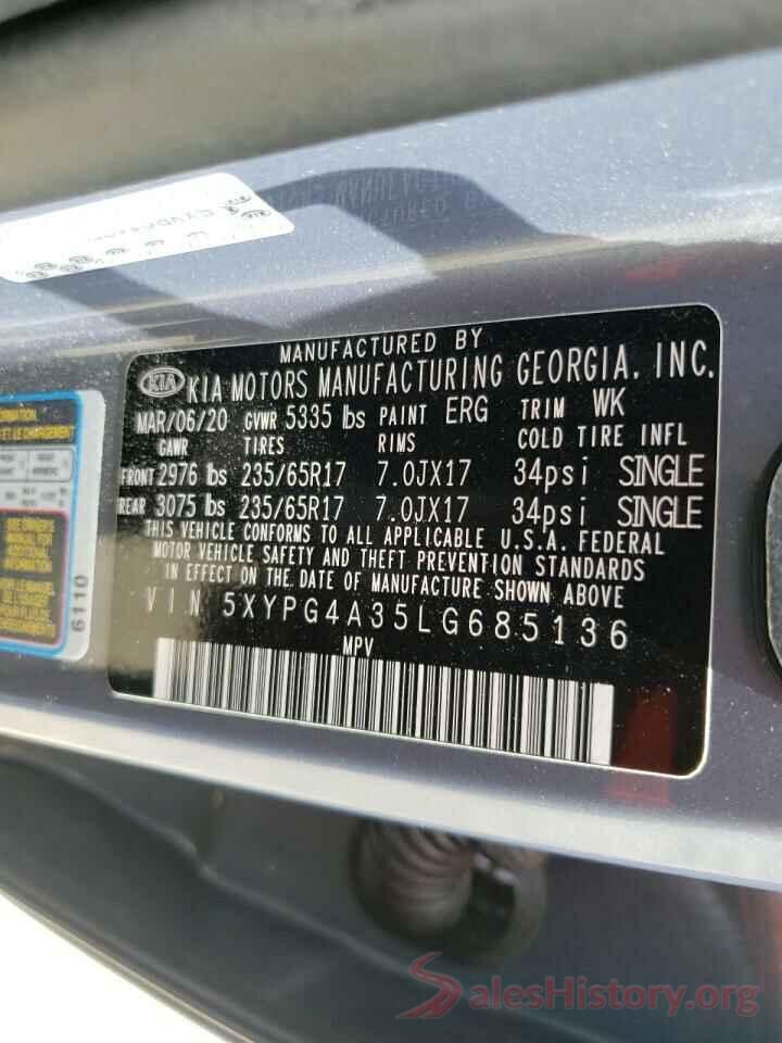 5XYPG4A35LG685136 2020 KIA SORENTO