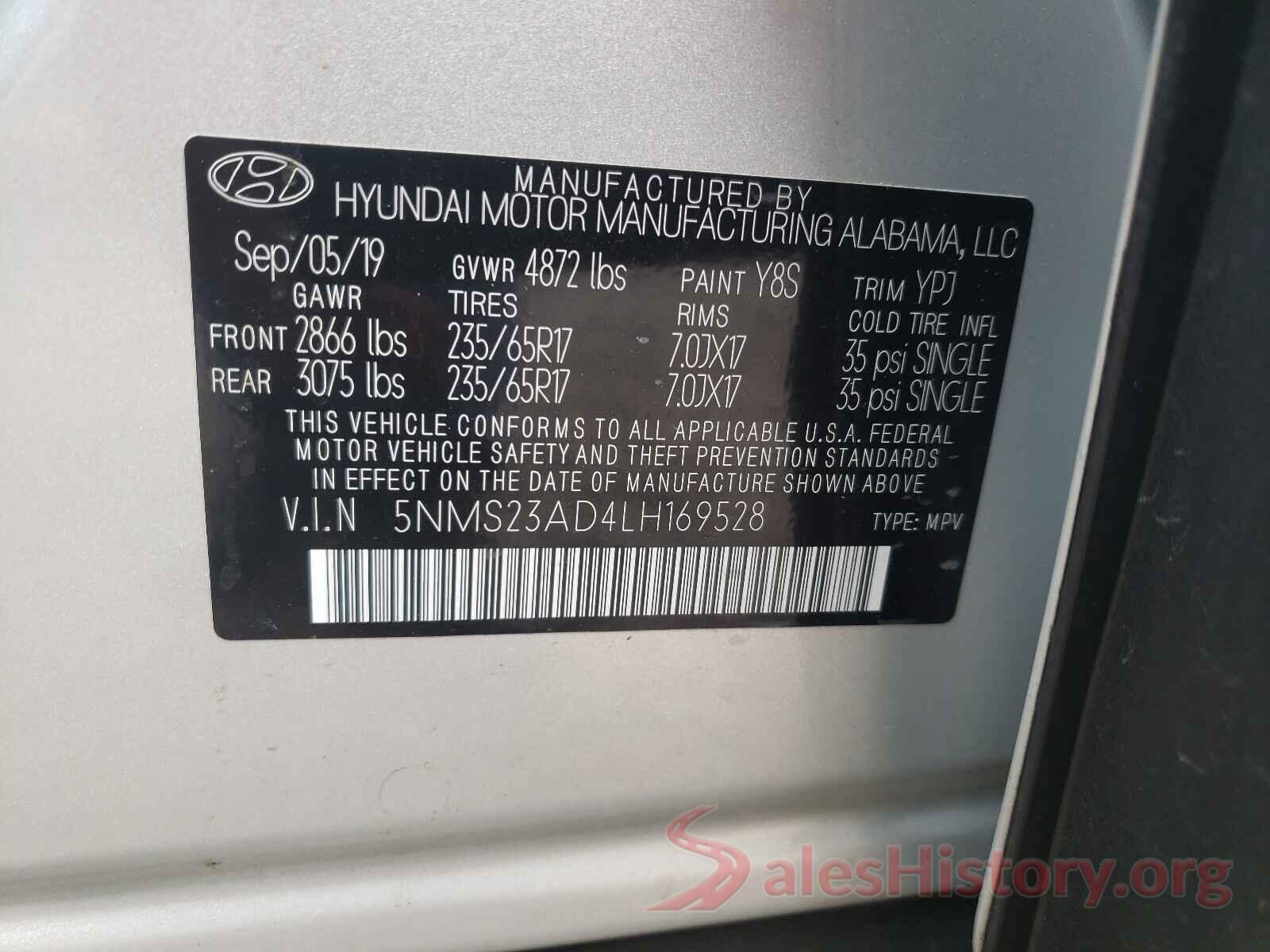 5NMS23AD4LH169528 2020 HYUNDAI SANTA FE