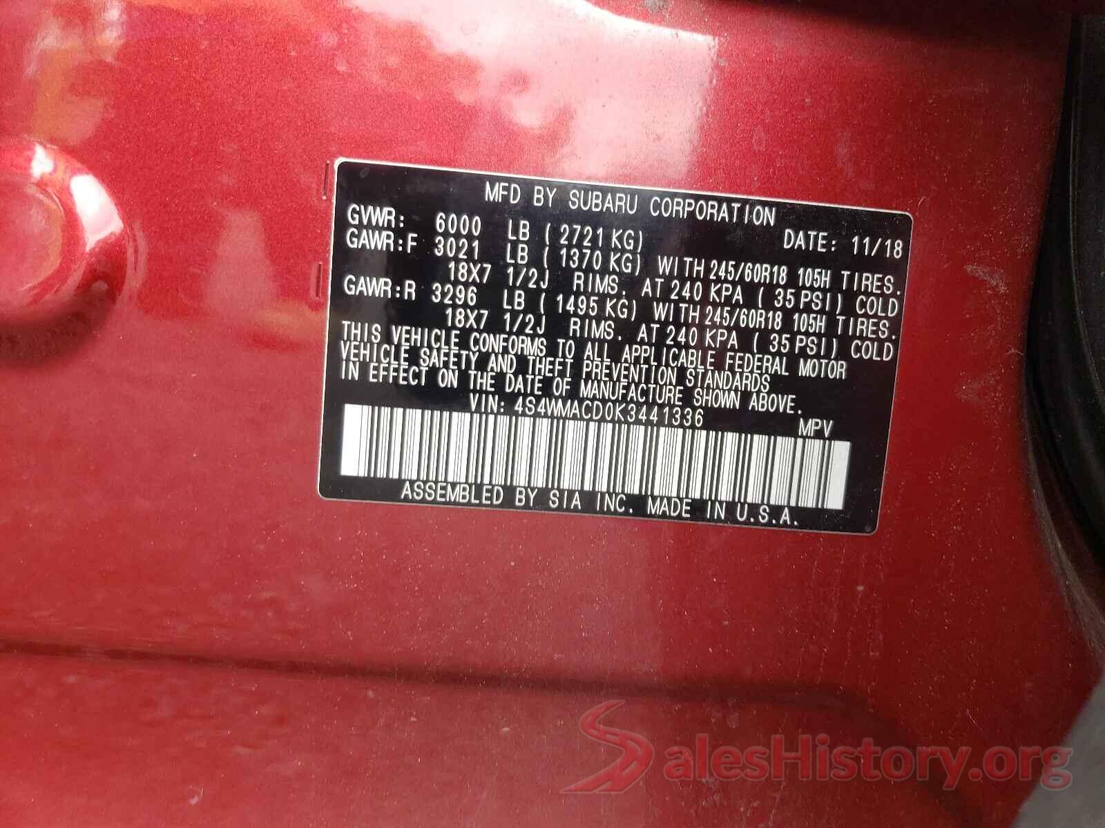 4S4WMACD0K3441336 2019 SUBARU ASCENT