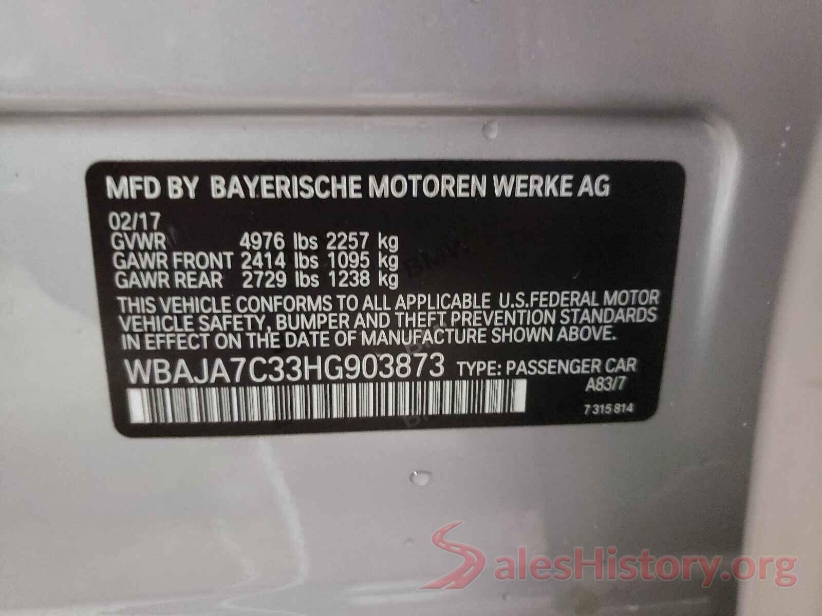 WBAJA7C33HG903873 2017 BMW 5 SERIES