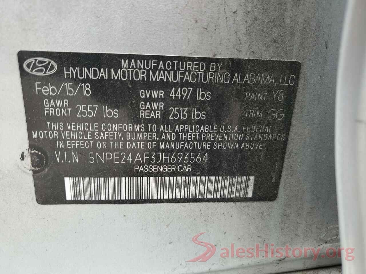 5NPE24AF3JH693564 2018 HYUNDAI SONATA