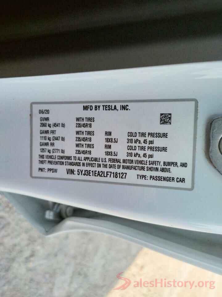 5YJ3E1EA2LF718127 2020 TESLA MODEL 3