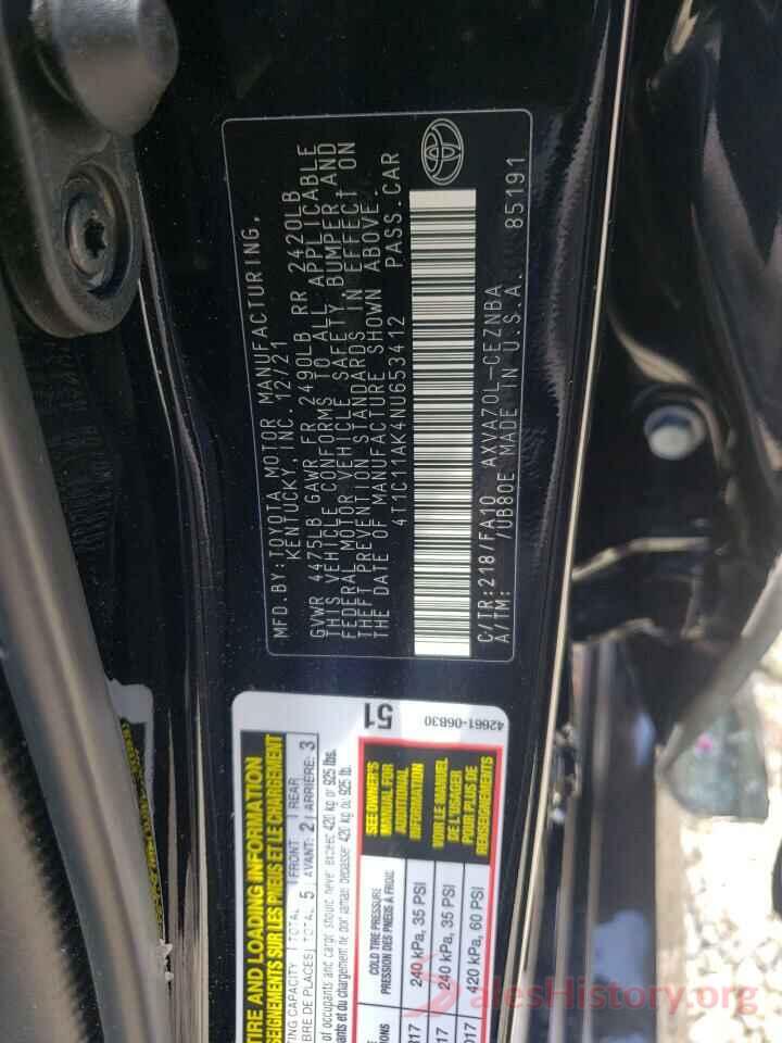 4T1C11AK4NU653412 2022 TOYOTA CAMRY