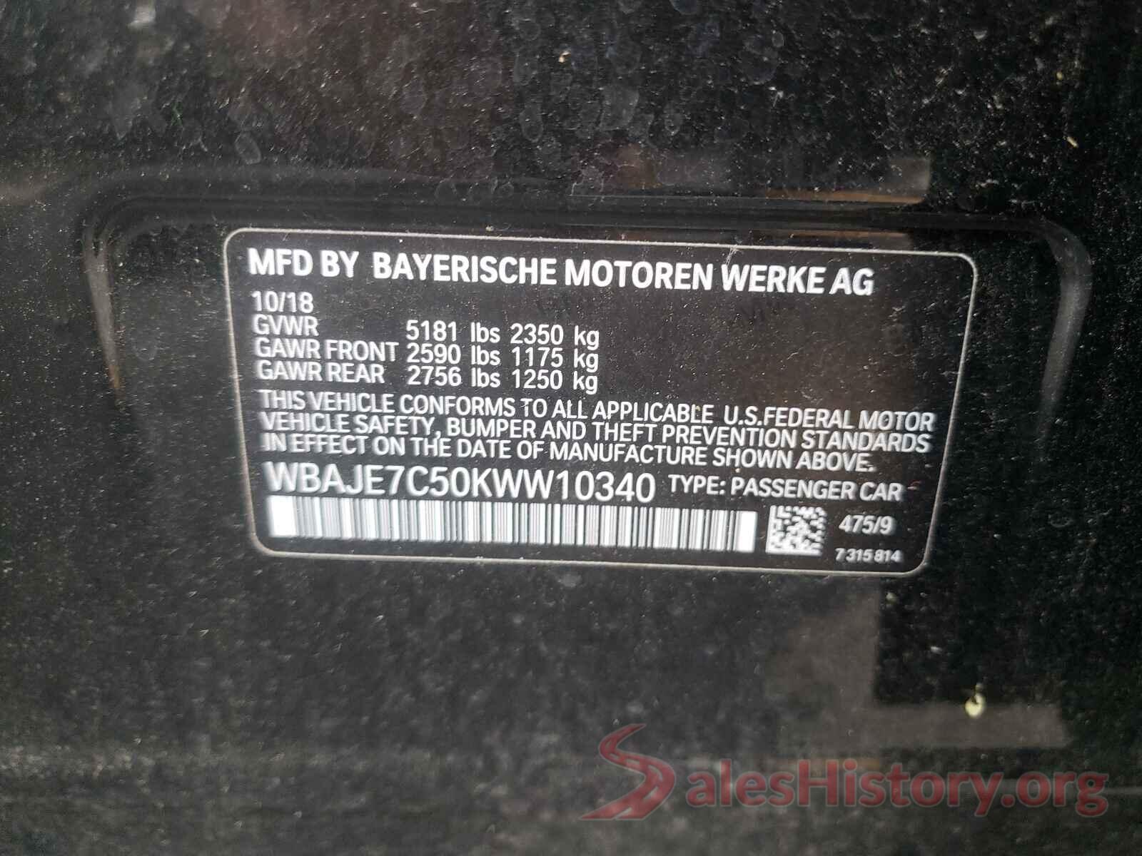 WBAJE7C50KWW10340 2019 BMW 5 SERIES