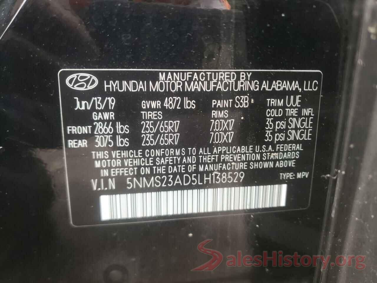 5NMS23AD5LH138529 2020 HYUNDAI SANTA FE