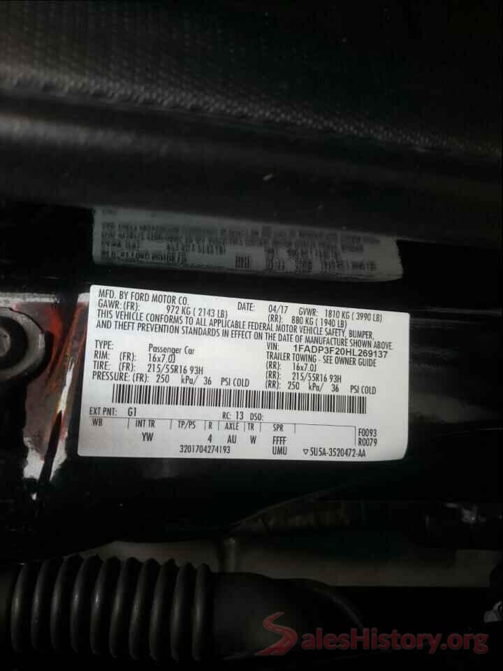 1FADP3F20HL269137 2017 FORD FOCUS