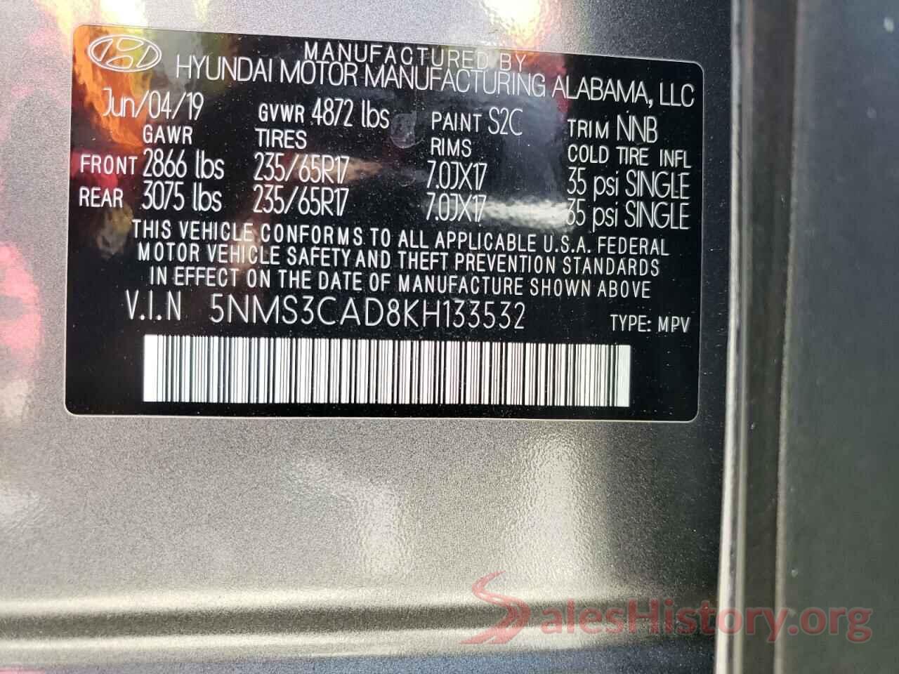 5NMS3CAD8KH133532 2019 HYUNDAI SANTA FE