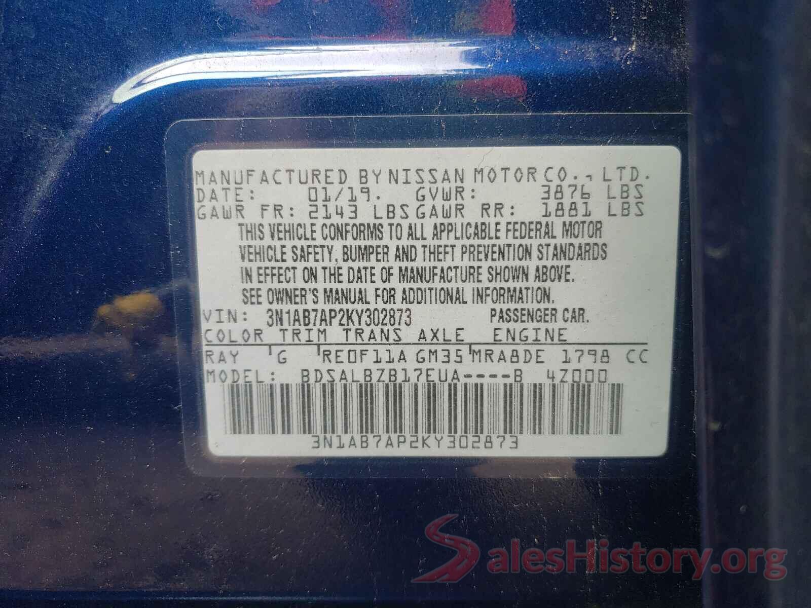 3N1AB7AP2KY302873 2019 NISSAN SENTRA