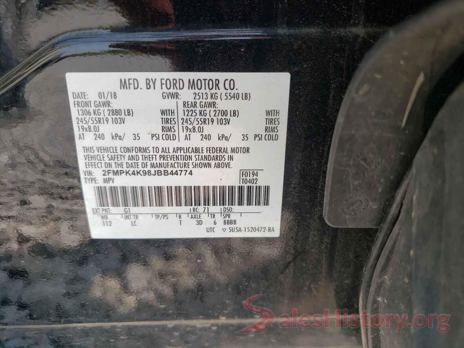 2FMPK4K98JBB44774 2018 FORD EDGE