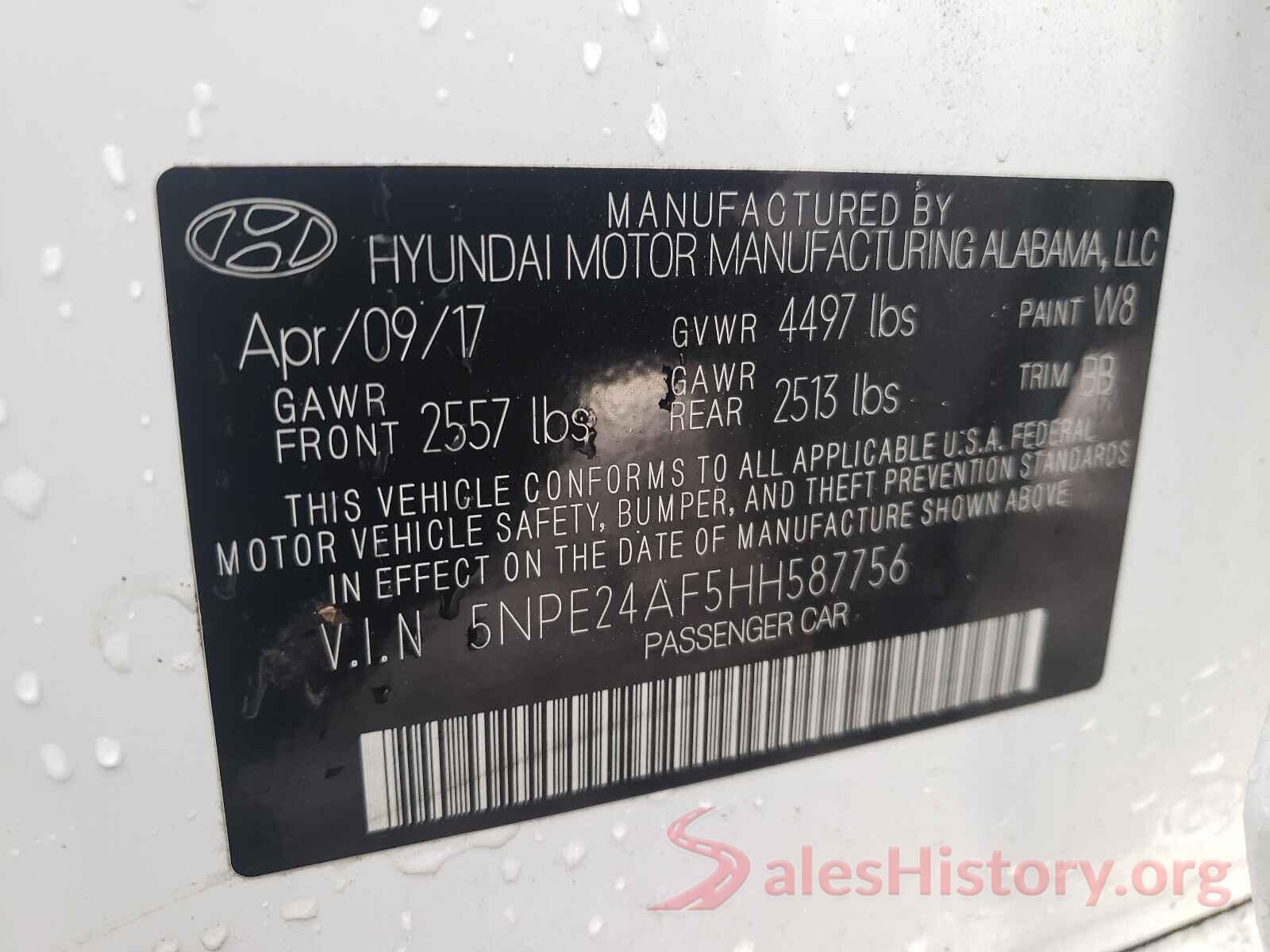 5NPE24AF5HH587756 2017 HYUNDAI SONATA