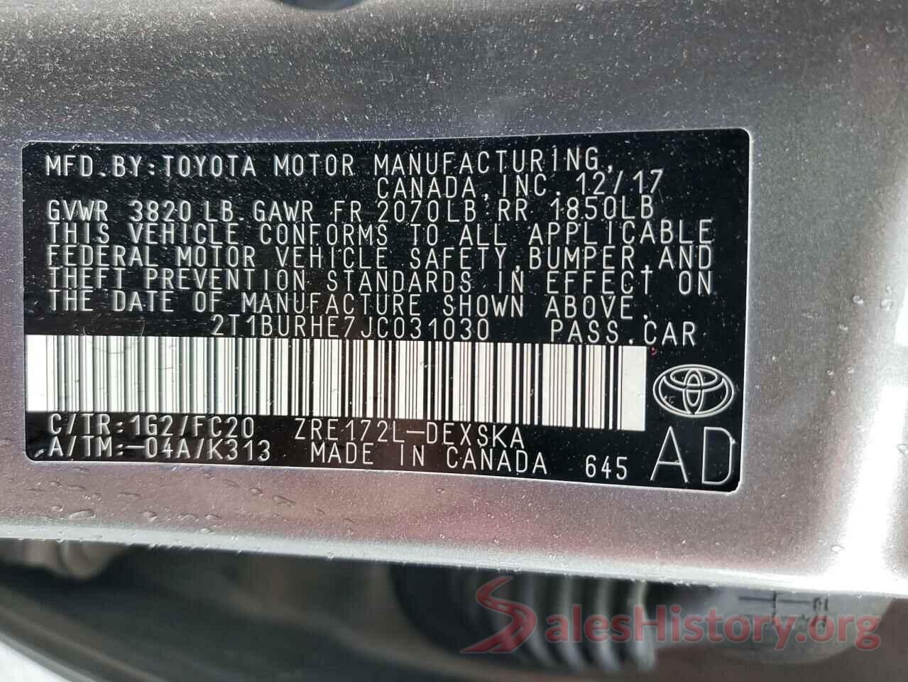 2T1BURHE7JC031030 2018 TOYOTA COROLLA