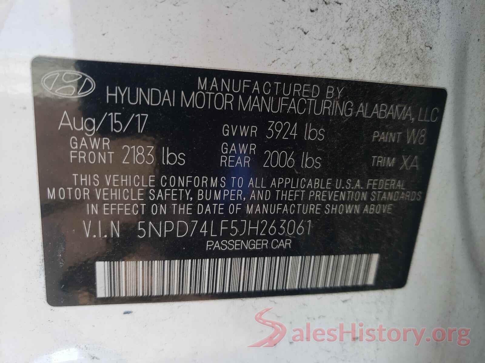 5NPD74LF5JH263061 2018 HYUNDAI ELANTRA