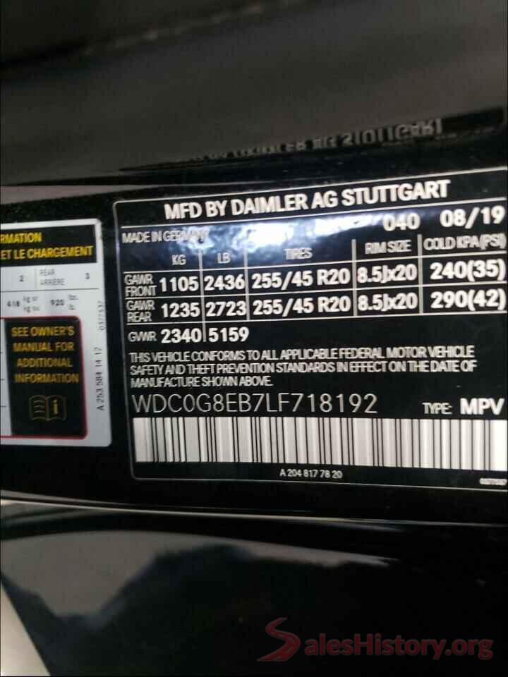 WDC0G8EB7LF718192 2020 MERCEDES-BENZ GLC-CLASS