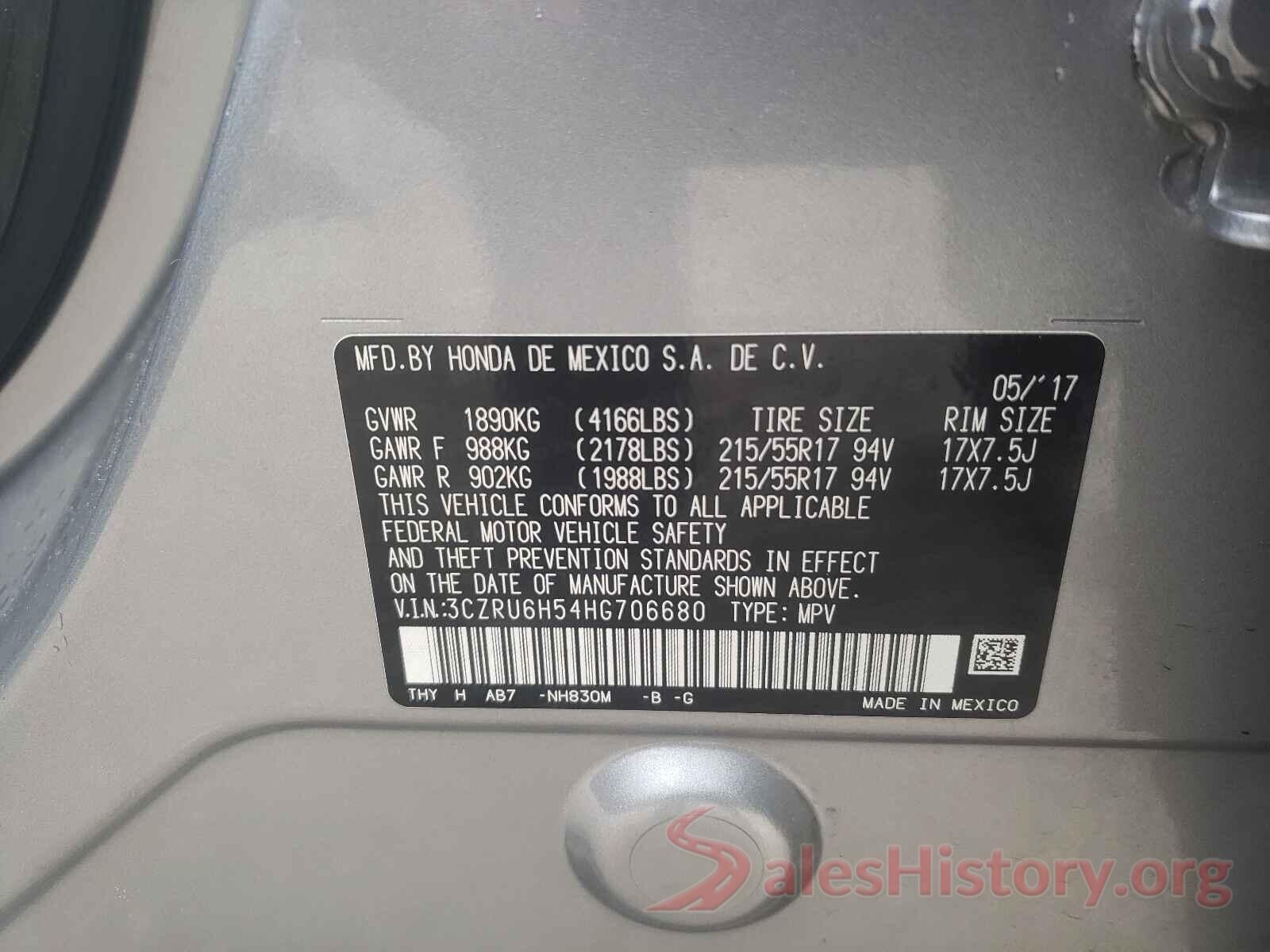 3CZRU6H54HG706680 2017 HONDA HR-V