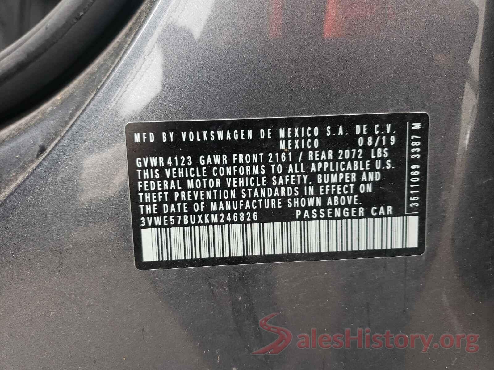 3VWE57BUXKM246826 2019 VOLKSWAGEN JETTA