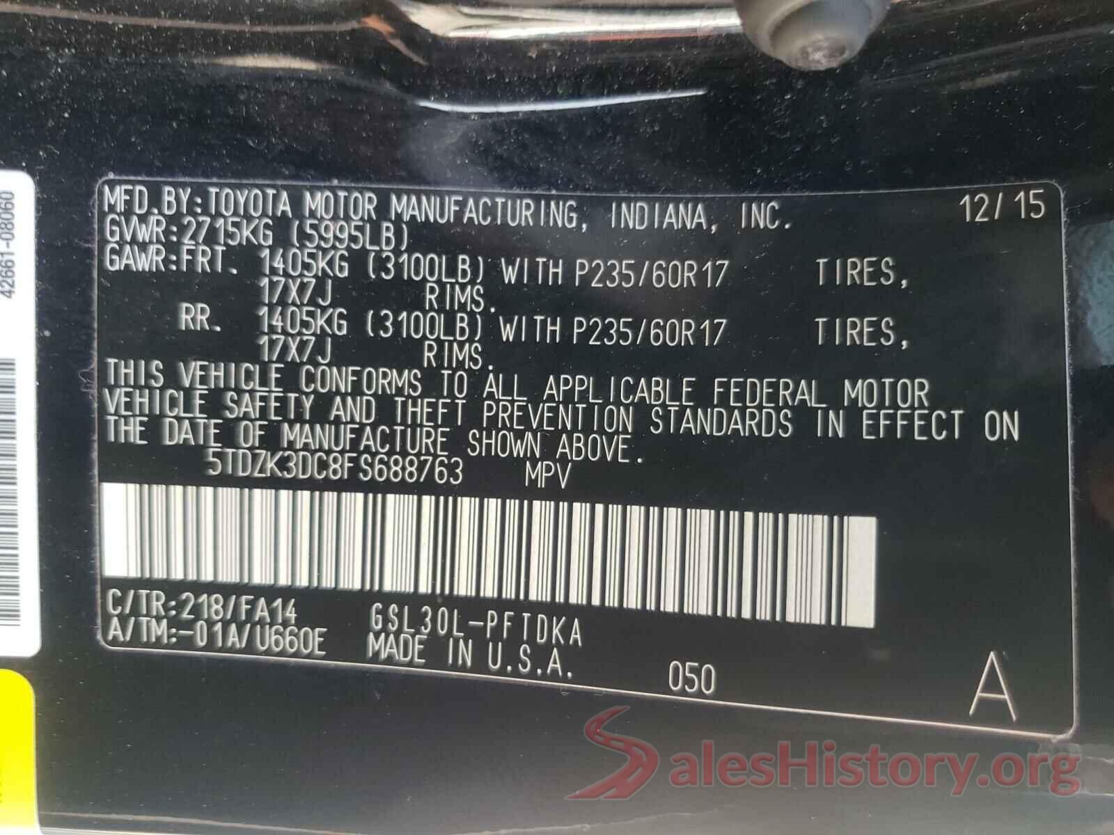 5TDZK3DC8FS688763 2015 TOYOTA SIENNA