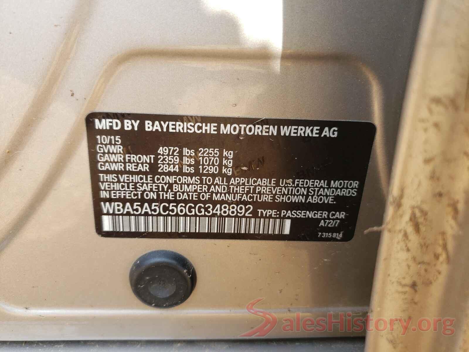 WBA5A5C56GG348892 2016 BMW 5 SERIES