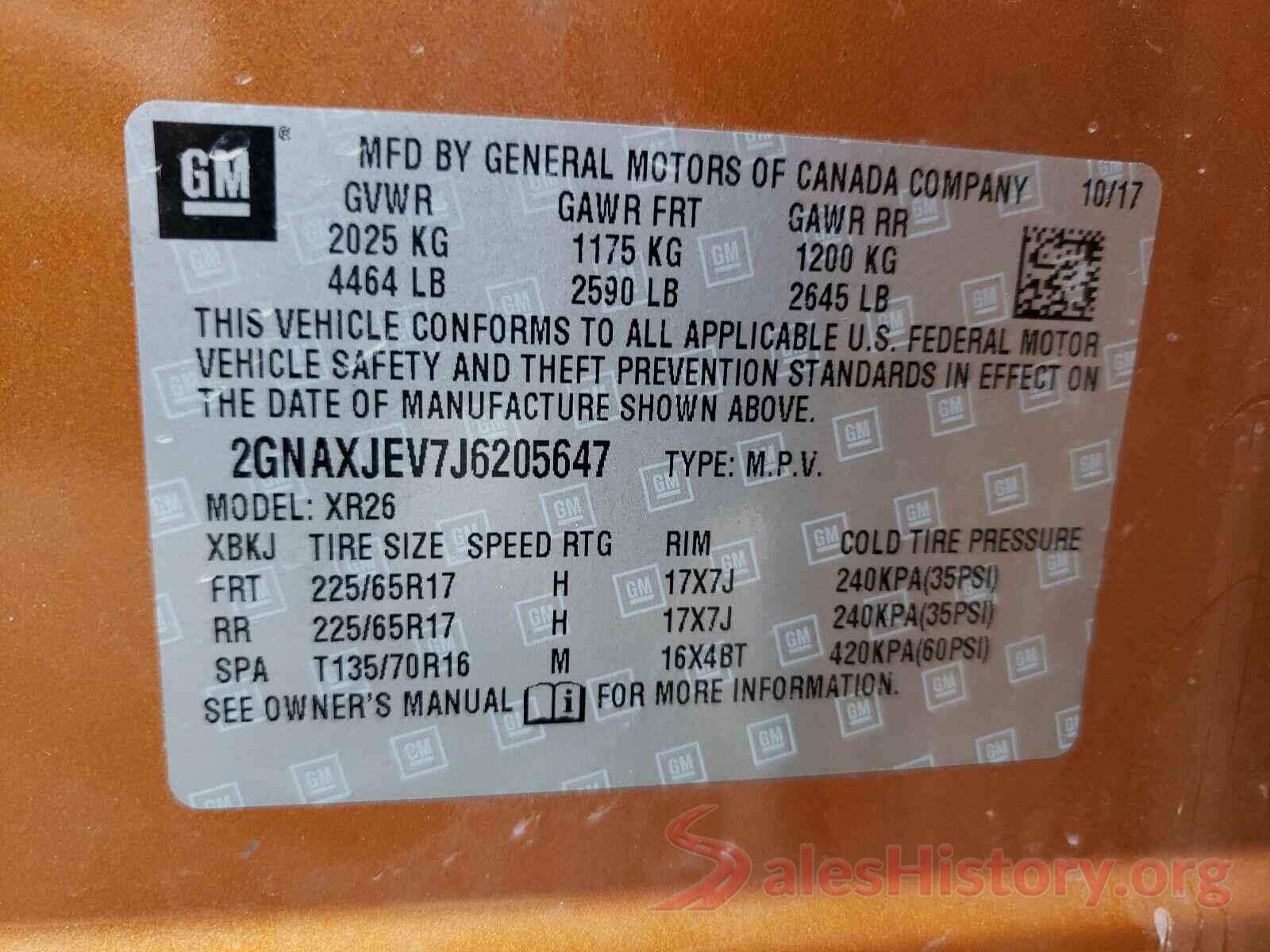 2GNAXJEV7J6205647 2018 CHEVROLET EQUINOX