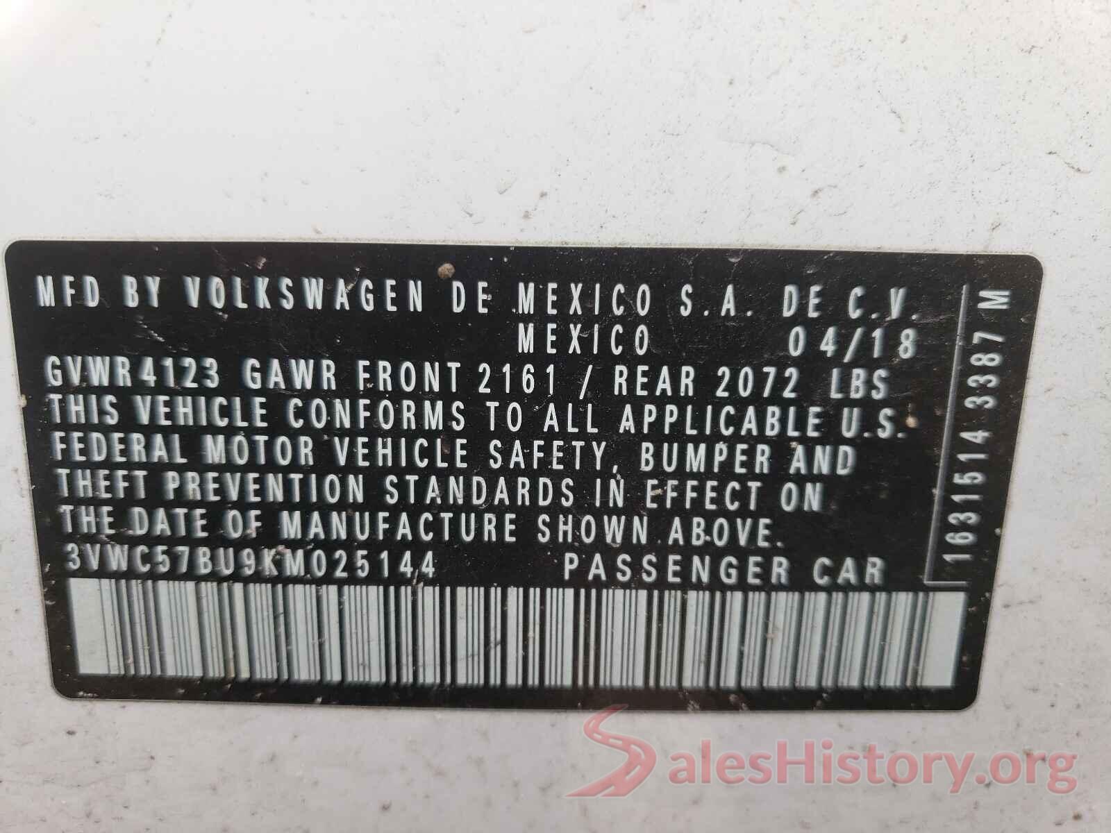 3VWC57BU9KM025144 2019 VOLKSWAGEN JETTA