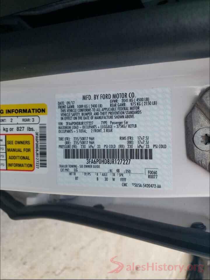 3FA6P0HD8JR127227 2018 FORD FUSION