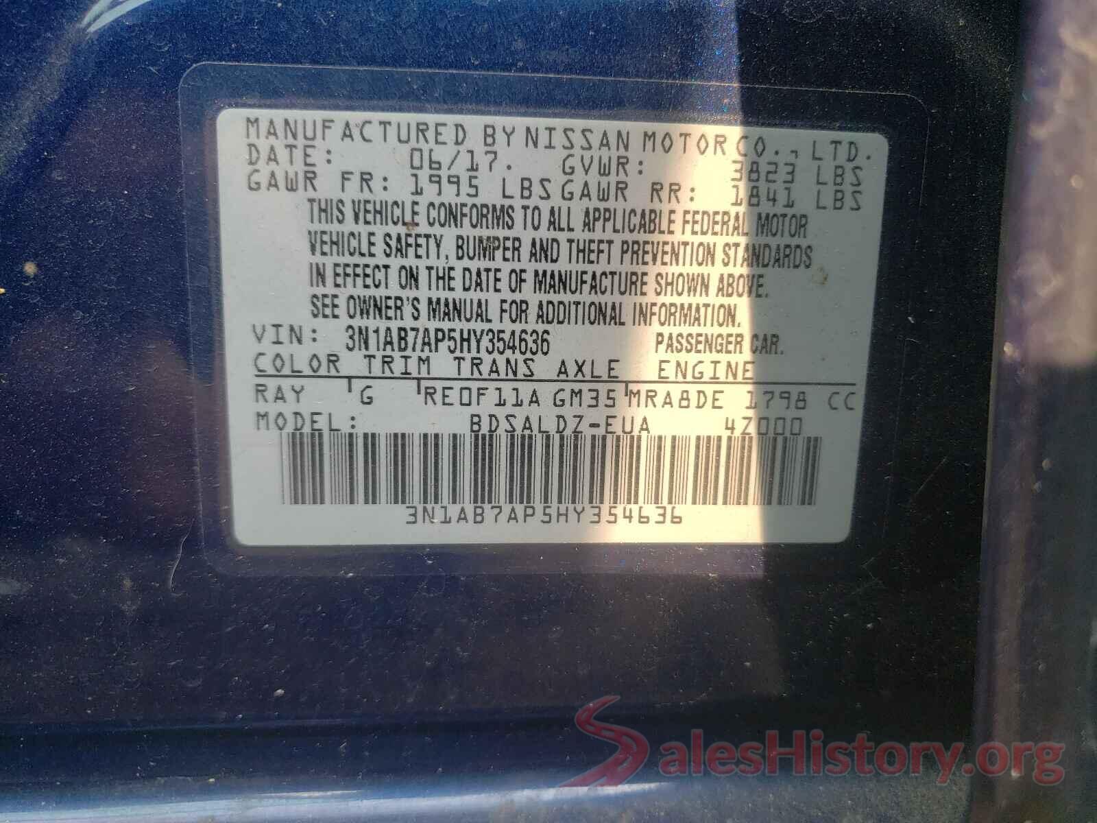 3N1AB7AP5HY354636 2017 NISSAN SENTRA