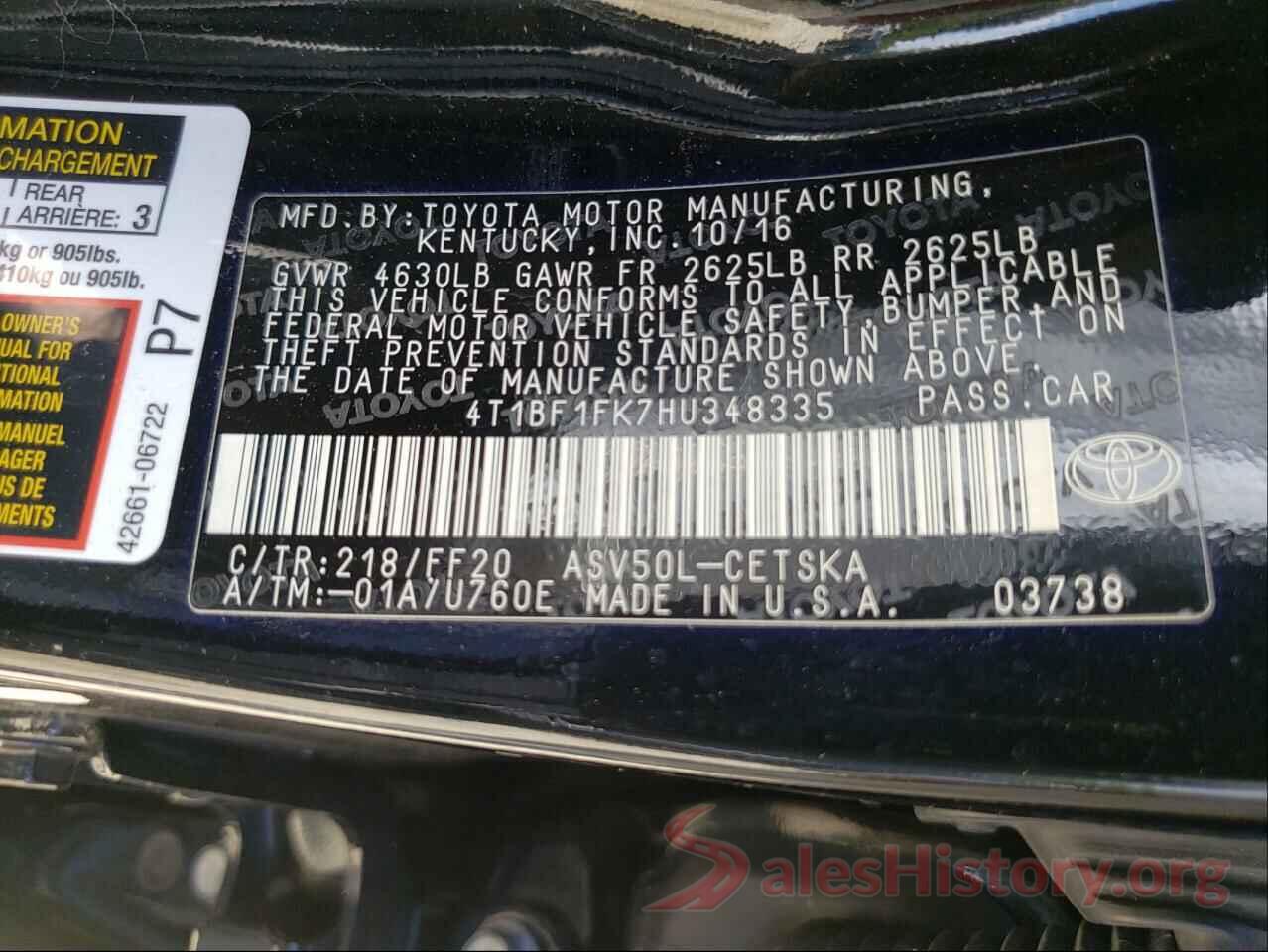 4T1BF1FK7HU348335 2017 TOYOTA CAMRY