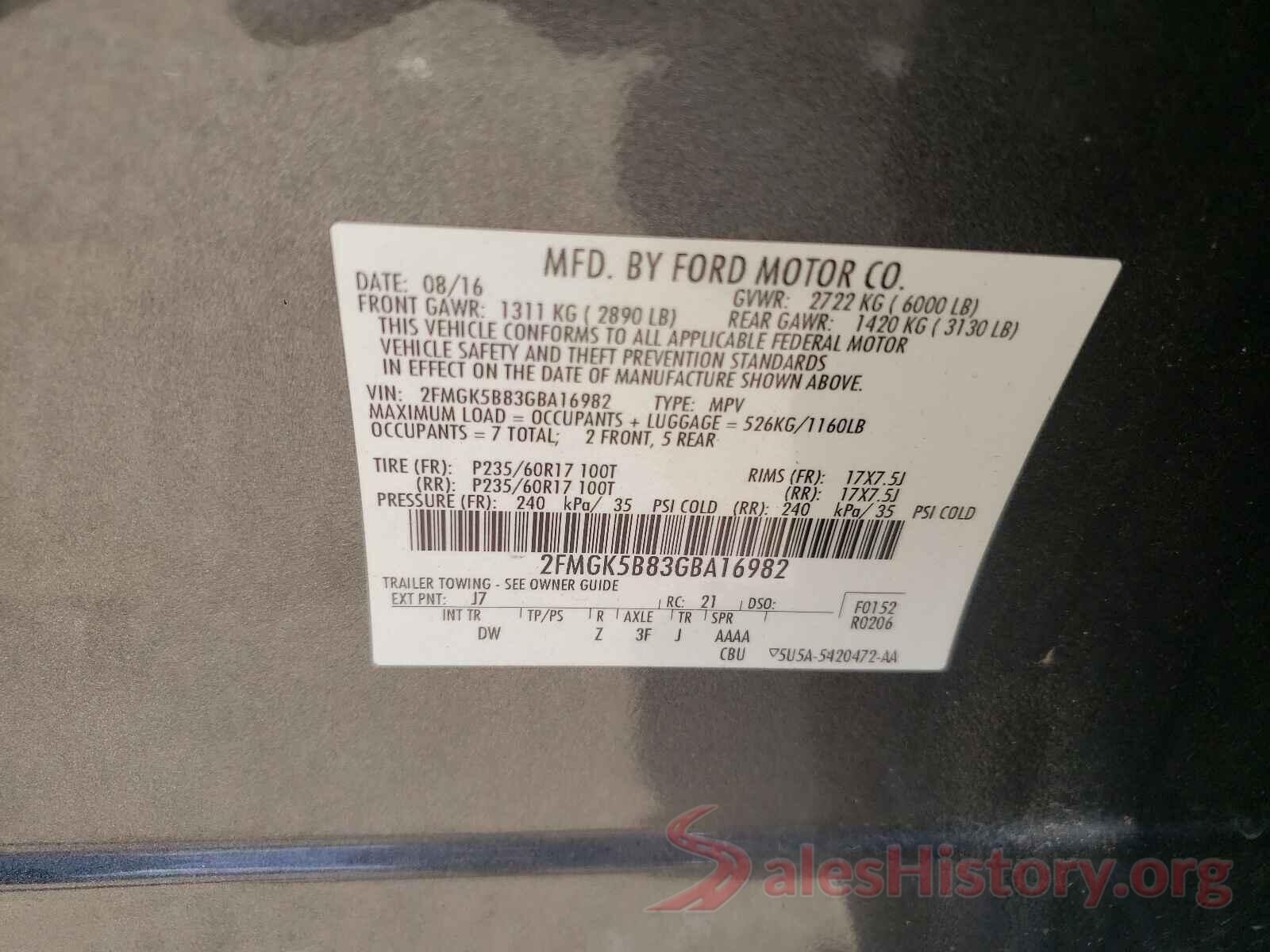 2FMGK5B83GBA16982 2016 FORD FLEX