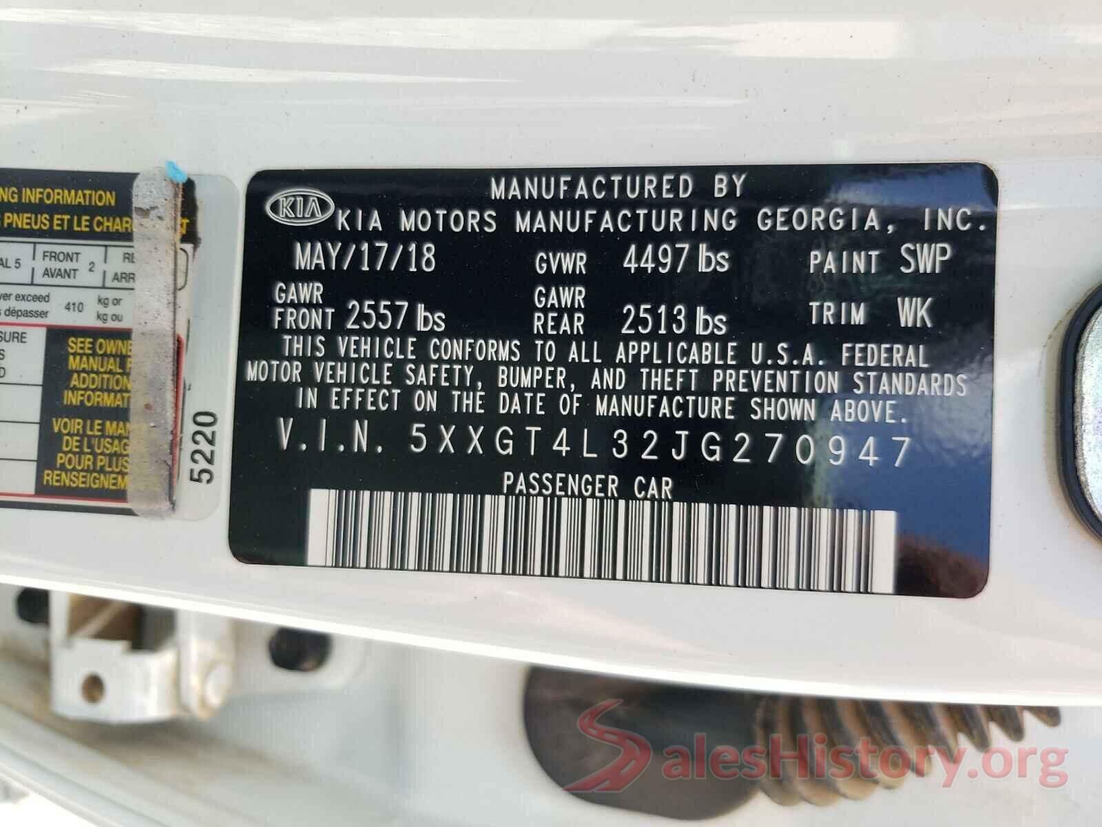 5XXGT4L32JG270947 2018 KIA OPTIMA