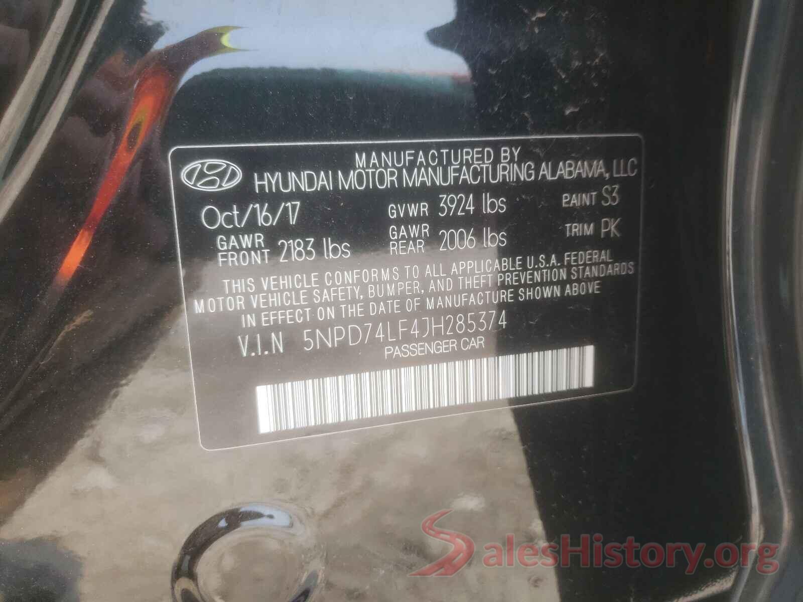 5NPD74LF4JH285374 2018 HYUNDAI ELANTRA