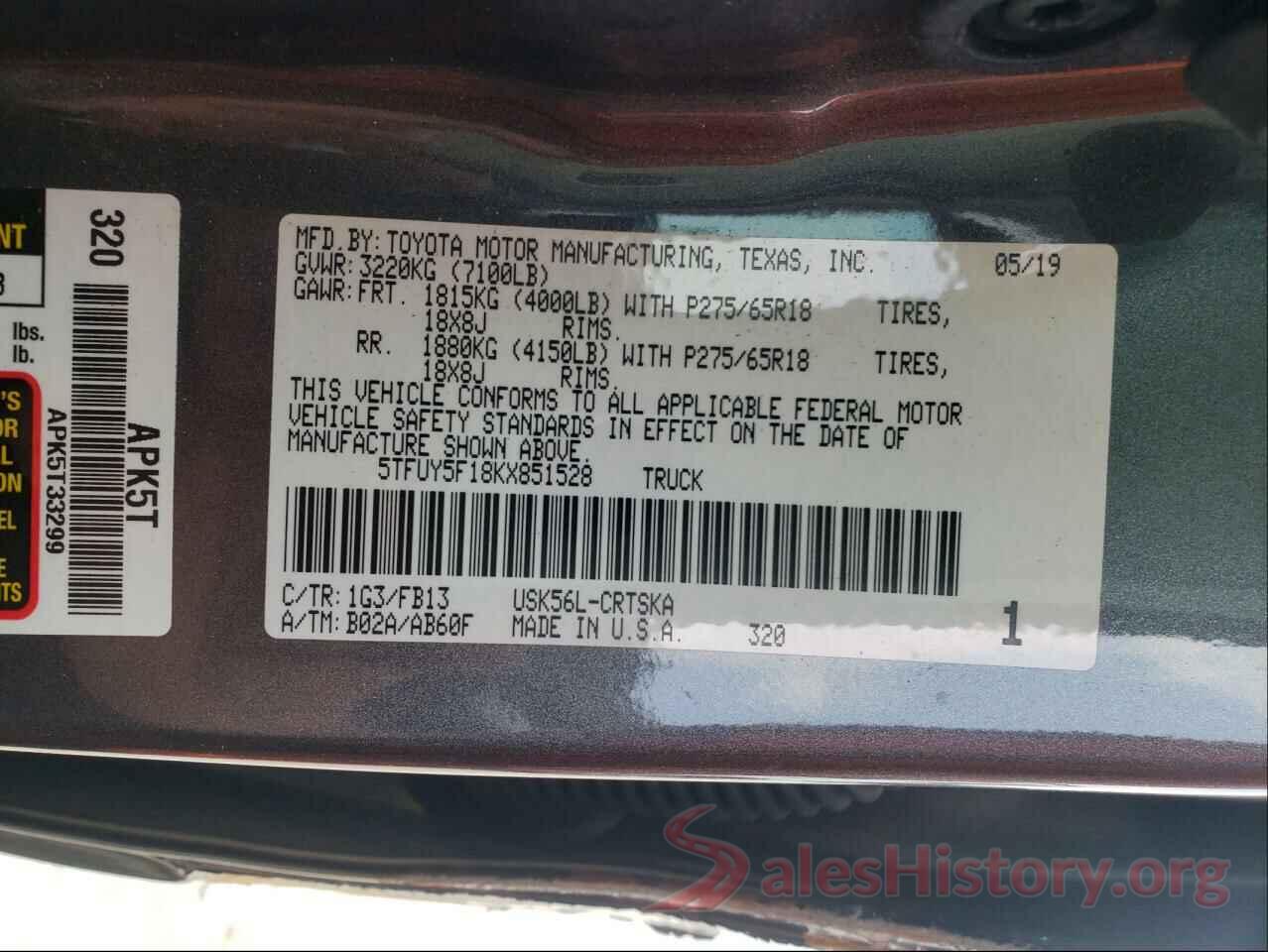 5TFUY5F18KX851528 2019 TOYOTA TUNDRA