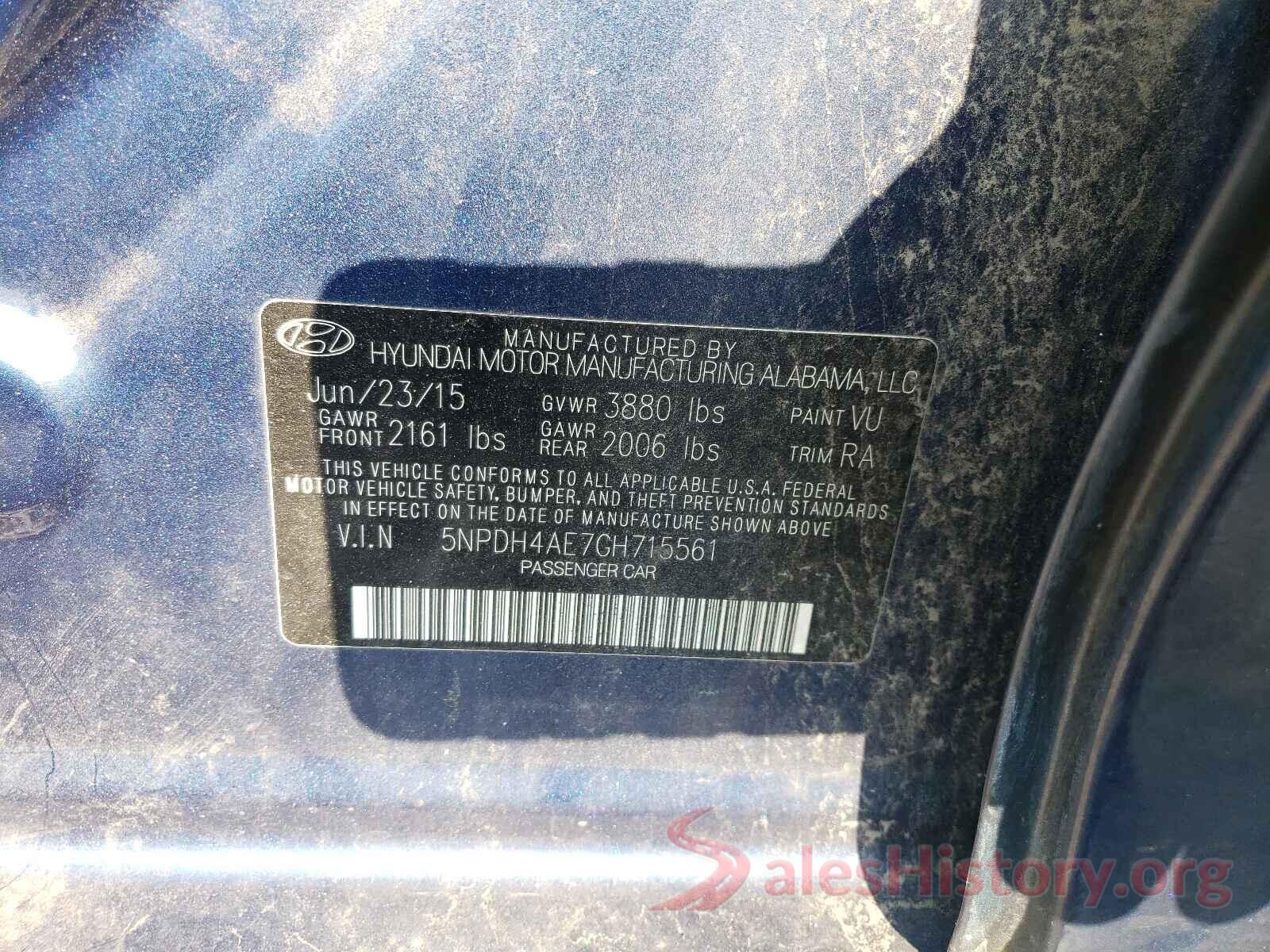 5NPDH4AE7GH715561 2016 HYUNDAI ELANTRA