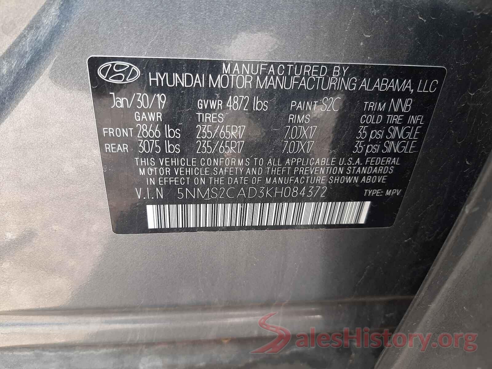 5NMS2CAD3KH084372 2019 HYUNDAI SANTA FE