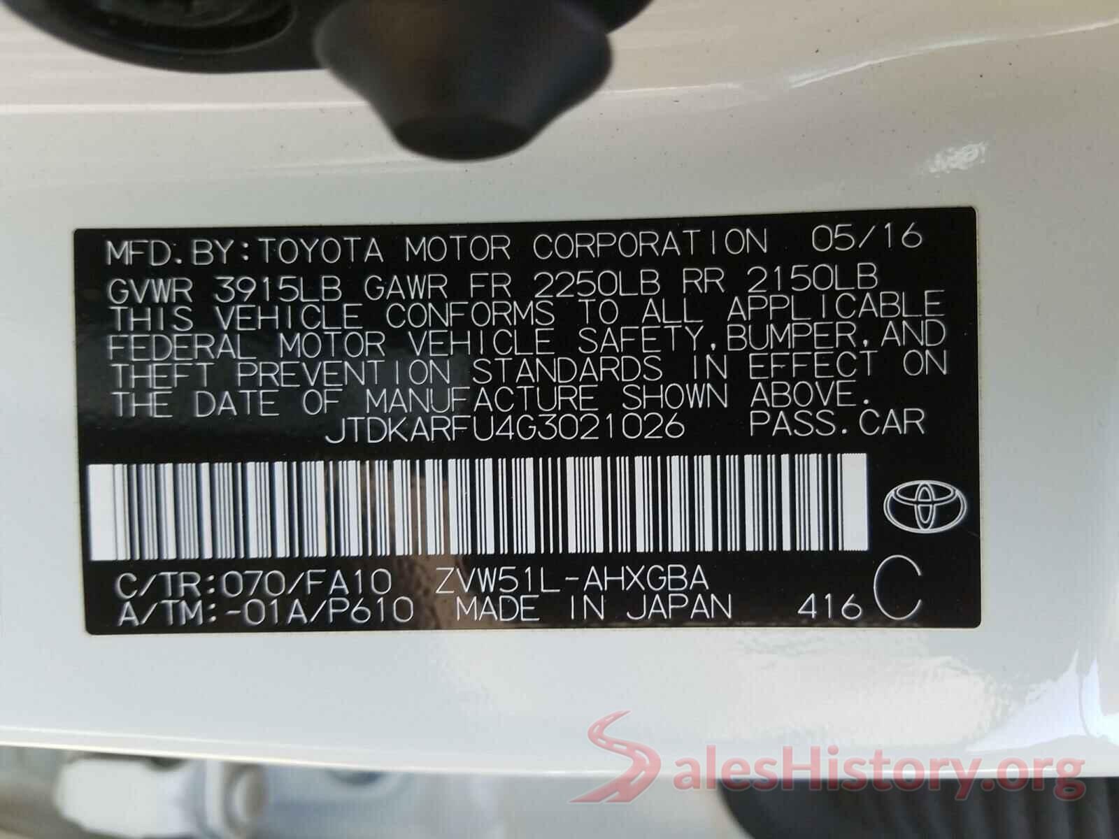 JTDKARFU4G3021026 2016 TOYOTA PRIUS