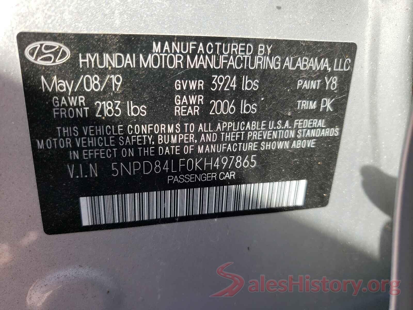 5NPD84LF0KH497865 2019 HYUNDAI ELANTRA