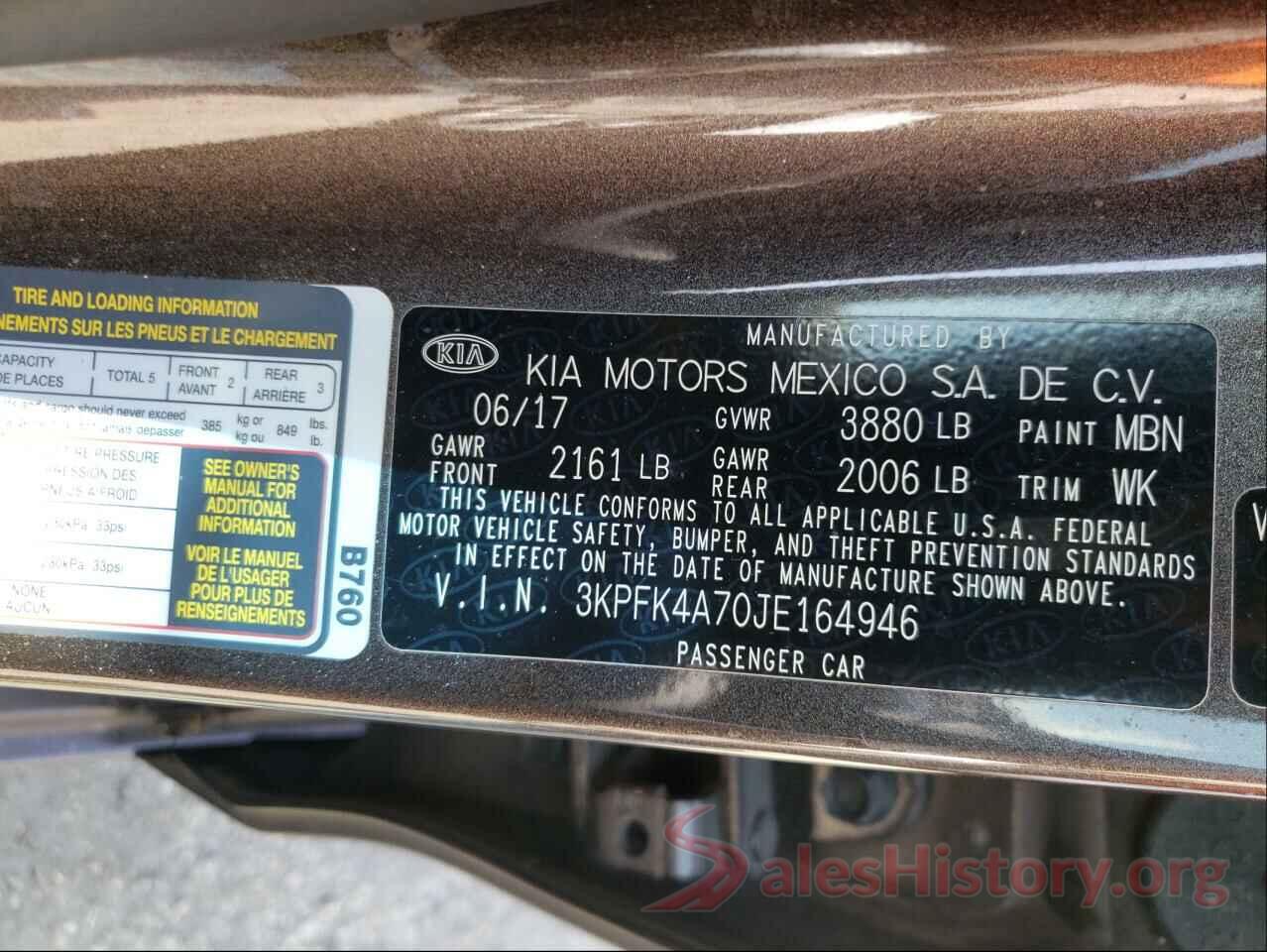 3KPFK4A70JE164946 2018 KIA FORTE